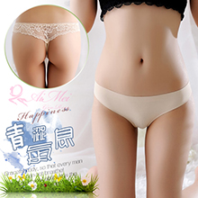 青澀氣息！無痕緹花蕾絲美臀T字褲﹝膚﹞