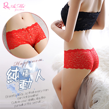 純情動人！緹花蕾絲透膚美型平角內褲﹝紅﹞