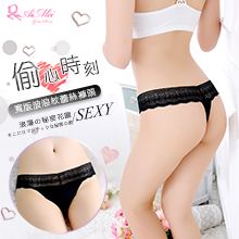 偷心時刻！寬版波浪紋蕾絲褲頭T字褲﹝黑﹞