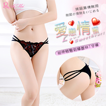 愛戀情蜜！細帶翹臀刺繡蕾絲T字褲﹝黑﹞