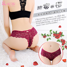 甜蜜邂逅！寬版細緻綉花蕾絲T字褲﹝酒紅﹞