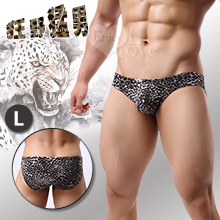 狂野猛男 ‧ 低腰激凸三角內褲 - 黑色豹紋﹝L﹞