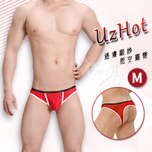 【UzHot 凸哈社】透膚網紗後挖空露臀內褲﹝紅 M﹞