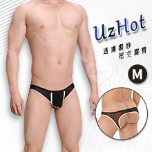 【UzHot 凸哈社】透膚網紗後挖空露臀內褲﹝黑 M﹞
