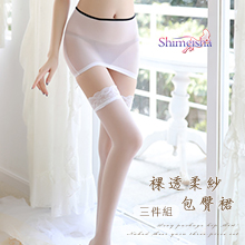 情趣包臀裙！裸透柔紗含襪三件組