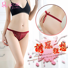 誘惑狂想！蝴蝶結蕾絲美型俏臀中腰丁字褲﹝酒紅﹞