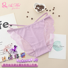 迷情精靈！腰際細帶鏤空蕾絲棉襠三角褲﹝粉﹞