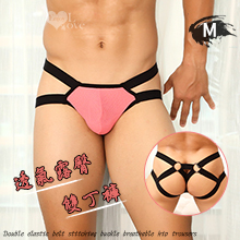 《 Enjoy Love 》雙彈力帶拼接環扣透氣露臀雙丁褲 - 粉﹝M﹞