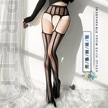 吊襪帶一體式貼合曲線連褲網襪﹝顯瘦直條紋﹞