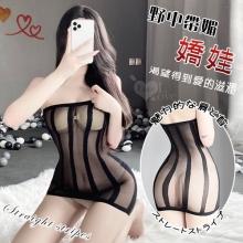 絲襪連身衣！迷誘肩頸線條元素火辣包臀短裙-直條紋