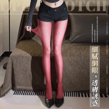 復古菱格細膩網眼透膚誘惑高腰連褲網襪﹝紅﹞