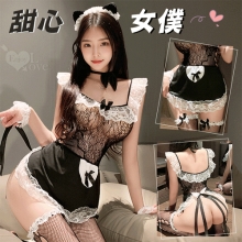 女僕角色扮演服！蕾絲花邊後裸空蜜桃臀網衣裙含襪五件式套裝
