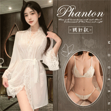 情趣睡衣！蕾絲花邊比基尼百搭睡袍網紗透視三件組﹝白﹞