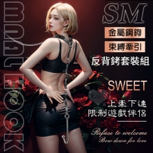 SM 牽引後庭肛勾反背銬情趣套裝組~上牽下連限制遊戲