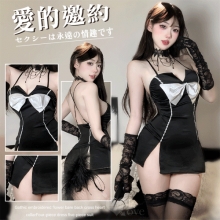 情趣夜店派對服！哥德式刺繡花朵裸背交叉愛心領四片連身裙五件式套装