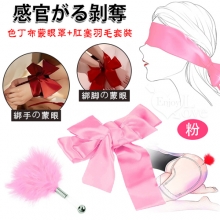 色丁布蒙眼罩+肛塞羽毛套装﹝挑逗+裝扮刺激﹞粉紅色