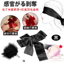 色丁布蒙眼罩+肛塞羽毛套装﹝挑逗+裝扮刺激﹞經典黑